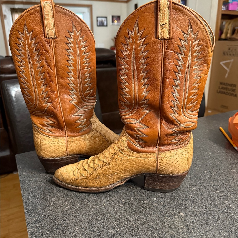 Vtg Dan Post Python Snake Brown Leather Western C… - image 5